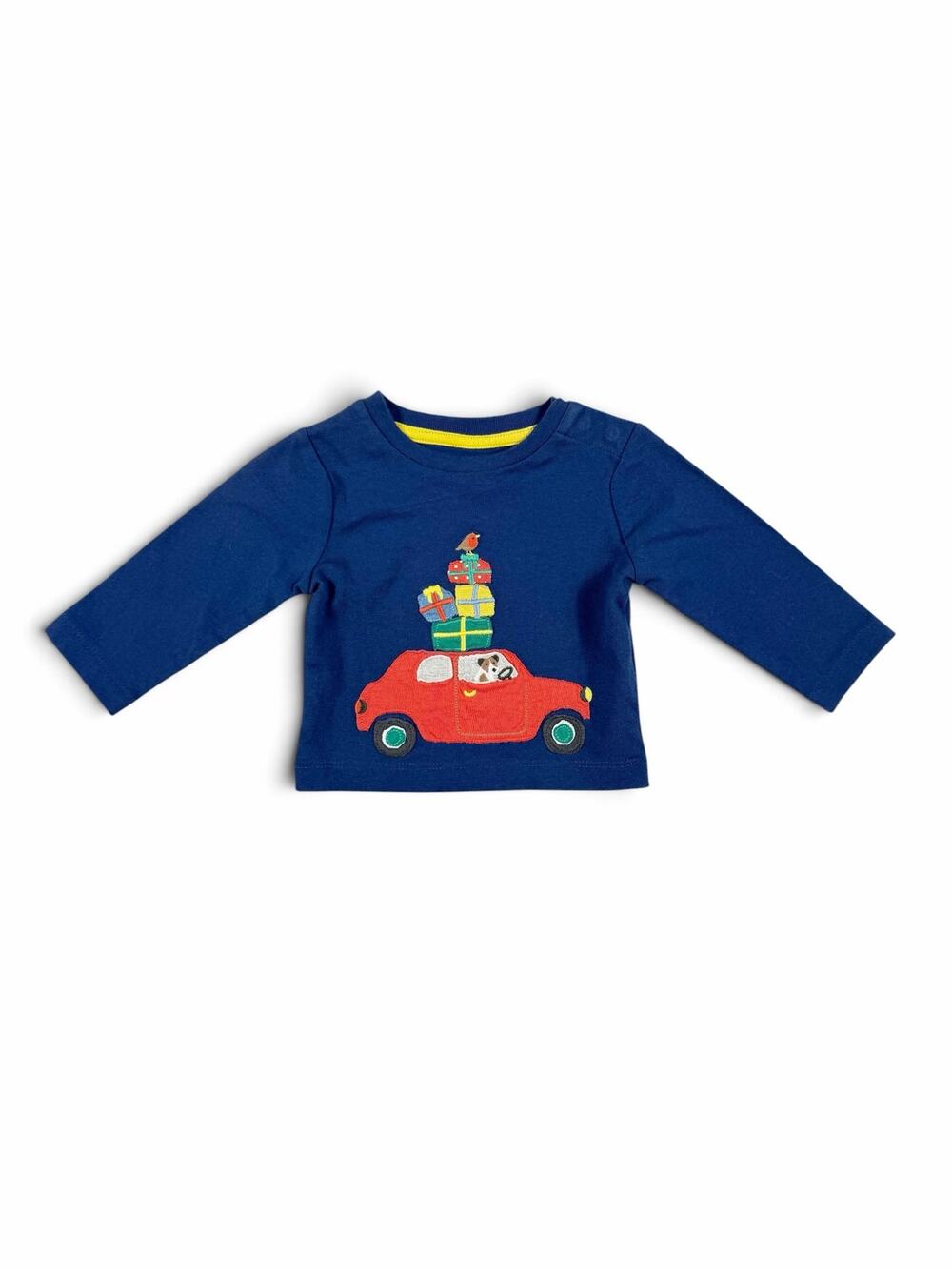 Mini Baby Boden Christmas Car Presents Applique Long Sleeve Shirt 0-3 Months